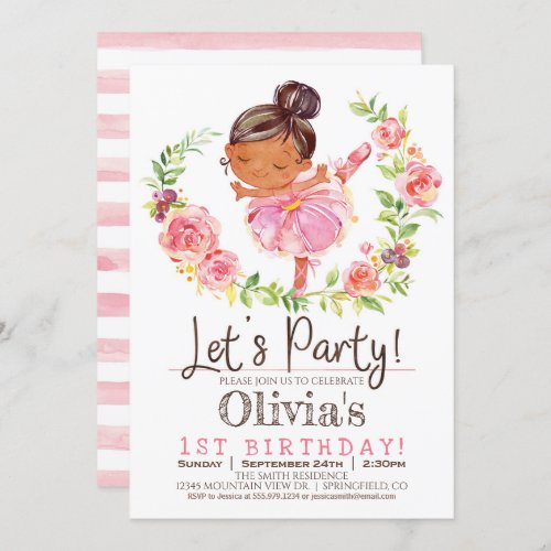 Pink Ballerina Girl Birthday Party Invitation