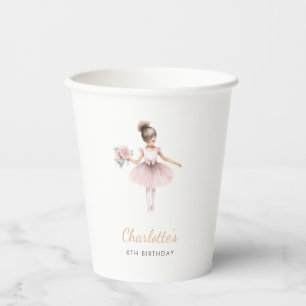 Pink Ballerina Girl Birthday Party Watercolor Paper Cups