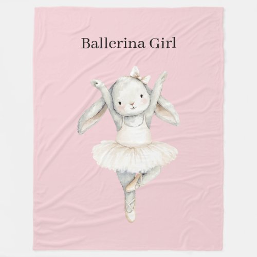 Pink Ballerina Girl Bunny in Tutu Fleece Blanket