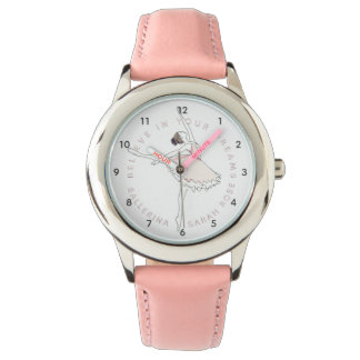 Pink Ballerina Girl Personalized Name Watch