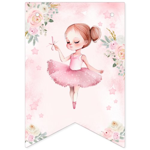 Pink ballerina happy birthday girl bunting banner