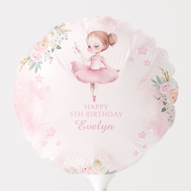 Pink ballerina happy birthday girl gift balloon (Front)