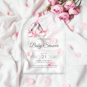 Pink Ballerina It's A Girl Baby Shower Arch Clear Acrylic Invitations