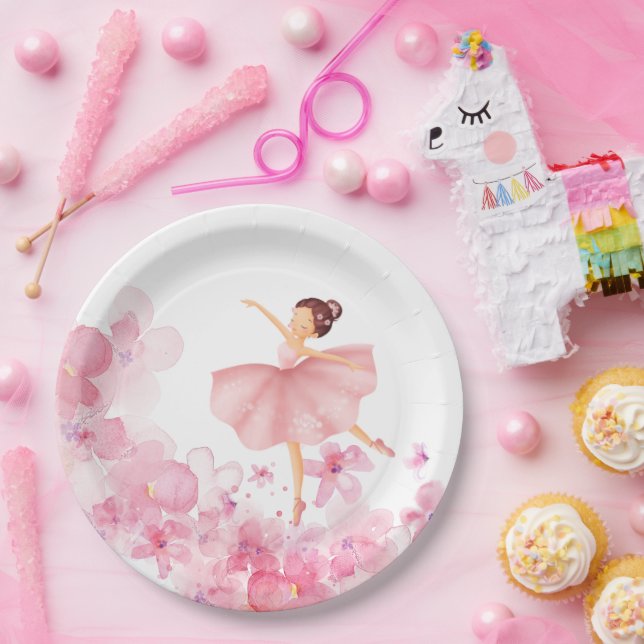 Pink Ballerina Matching  Paper Plates (Party)