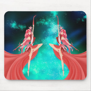 Pink Ballerina Night Sky Emerald green  Mouse Pad