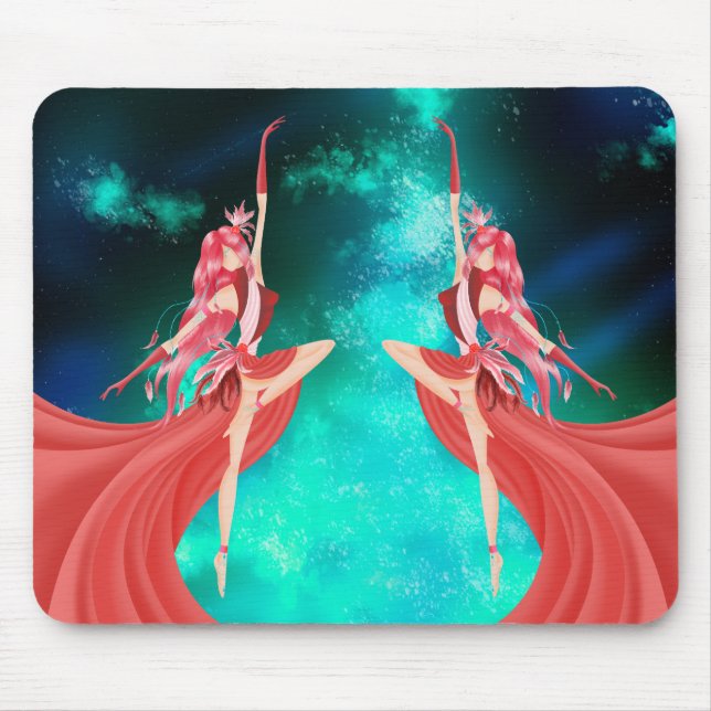 Pink Ballerina Night Sky Emerald green  Mouse Pad (Front)