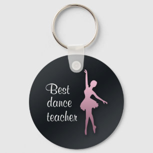 Pink Ballerina on Black Dance Teach Gift Keychain