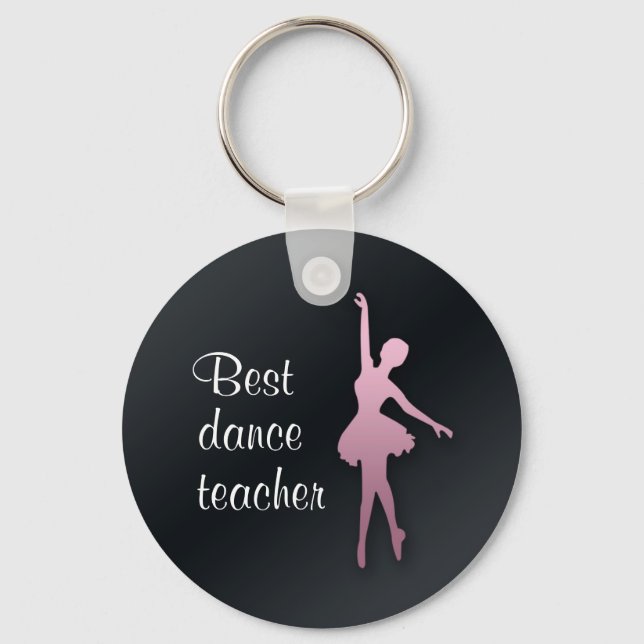 Pink Ballerina on Black Dance Teach Gift Keychain (Front)