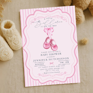 Pink Ballerina on the Way Girl Baby Shower Invitation