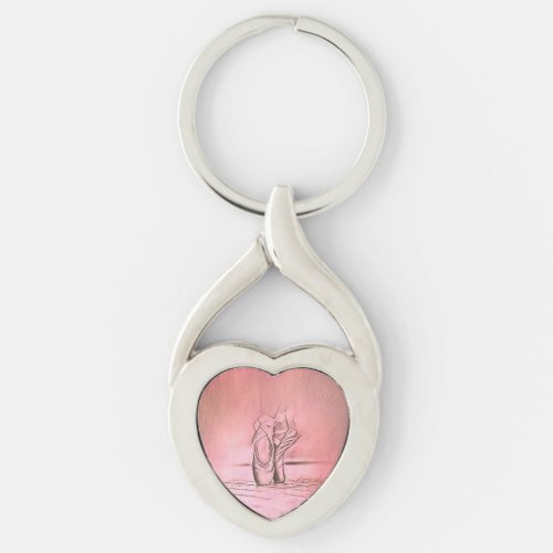 Pink Ballerina On Toes Metal Key Ring