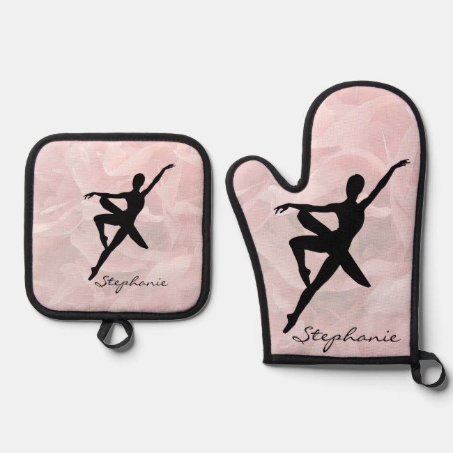 Pink Ballerina Oven Mitt and Pot Holder Set