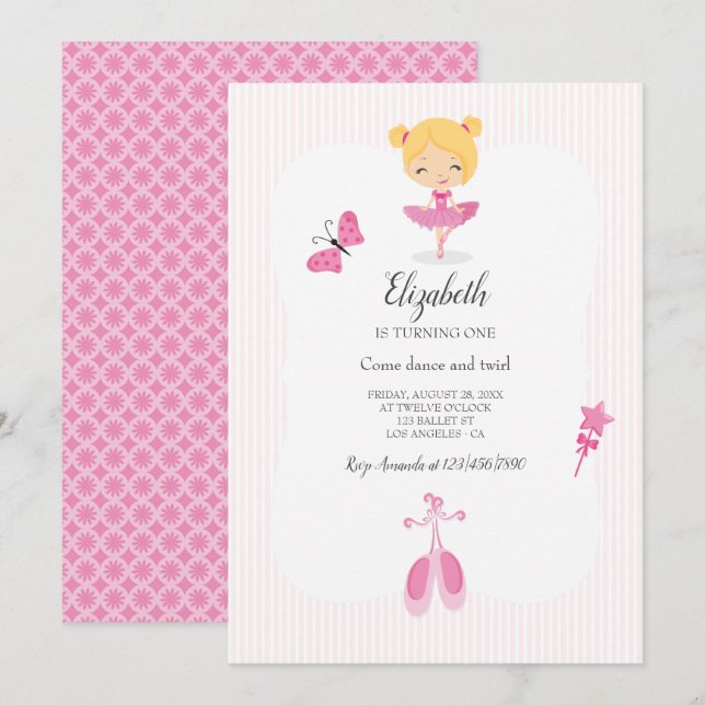 Pink Ballerina Party Invitation (Front/Back)