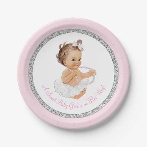 Pink Ballerina Pearl Baby Girl Shower Paper Plates