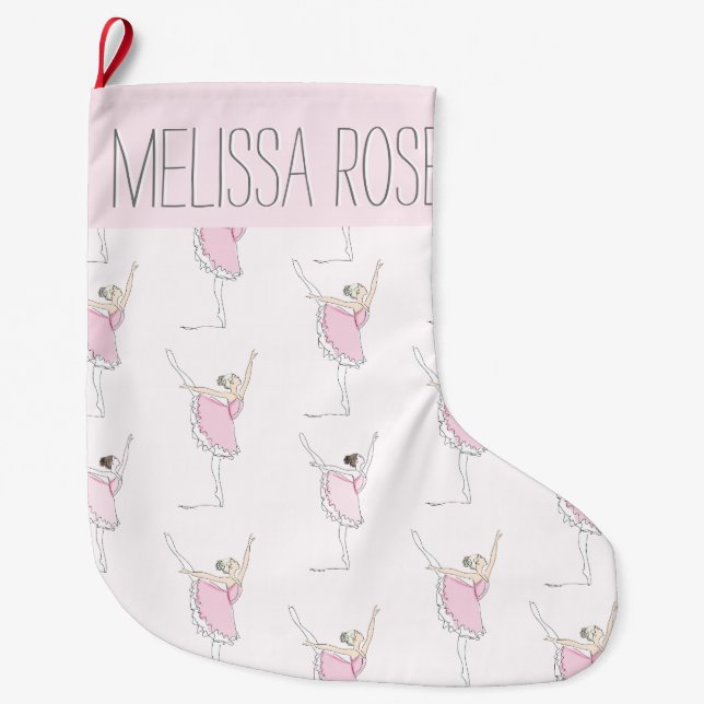 Pink Ballerina Personalized Christmas Stocking (Front)