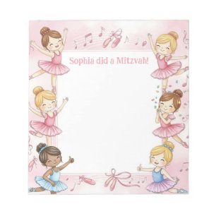 Pink Ballerina Personalized Mitzvah Note pad