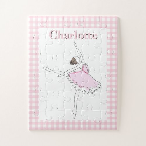 Pink Ballerina Personalized Puzzle Checkered Frame