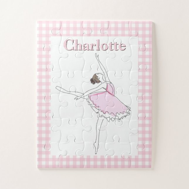 Pink Ballerina Personalized Puzzle Checkered Frame (Vertical)