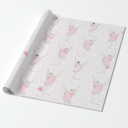 Pink Ballerina Pink Heart Girl Dancer Wrapping Paper