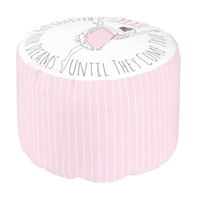 Pink Ballerina Pink Stripe Girl Pouf (Angled Back)
