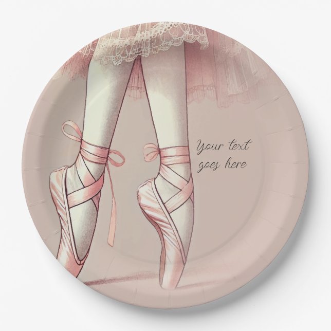 Pink Ballerina Pointed Toes Birthday Party Paper Plates (Front)