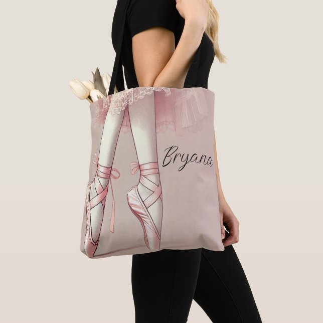 Pink Ballerina Pointed Toes Birthday Party Tote Bag (Close Up)