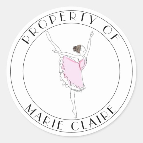 Pink Ballerina Property Of Name Belongings Sticker