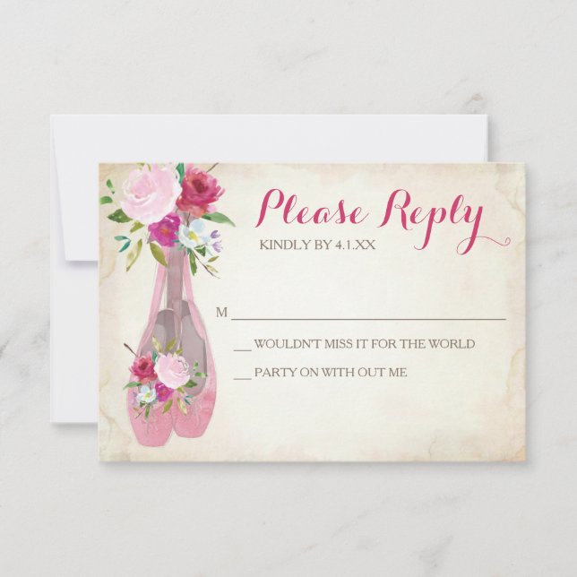 Pink Ballerina RSVP Card ~ Ballet Shoe (Front)