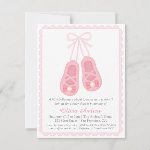 Pink Ballerina Shoes Girl Baby Shower Invitations