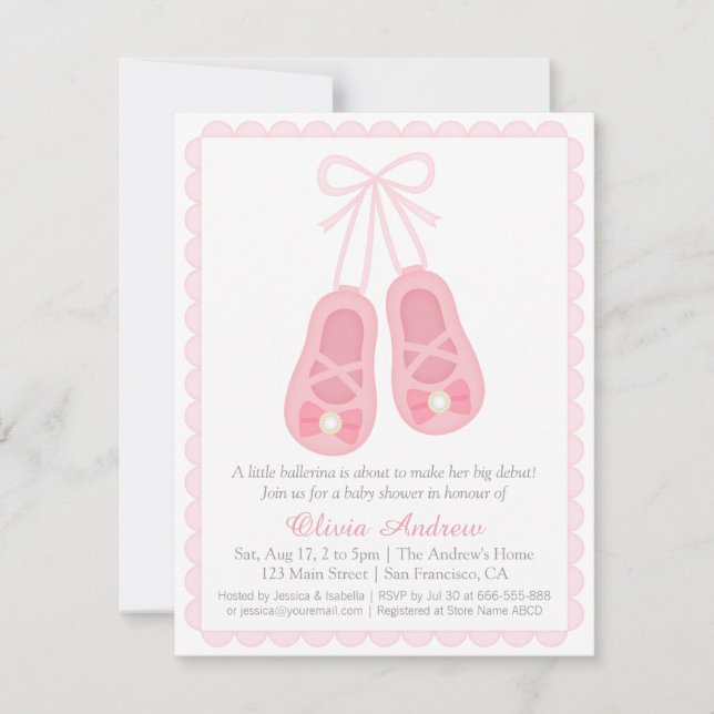 Pink Ballerina Shoes Girl Baby Shower Invitations (Front)