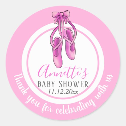 Pink Ballerina Shoes  Girl Baby Shower Thank You Classic Round Sticker