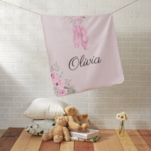 Pink Ballerina Shoes Girls Personalized Name Baby Blanket