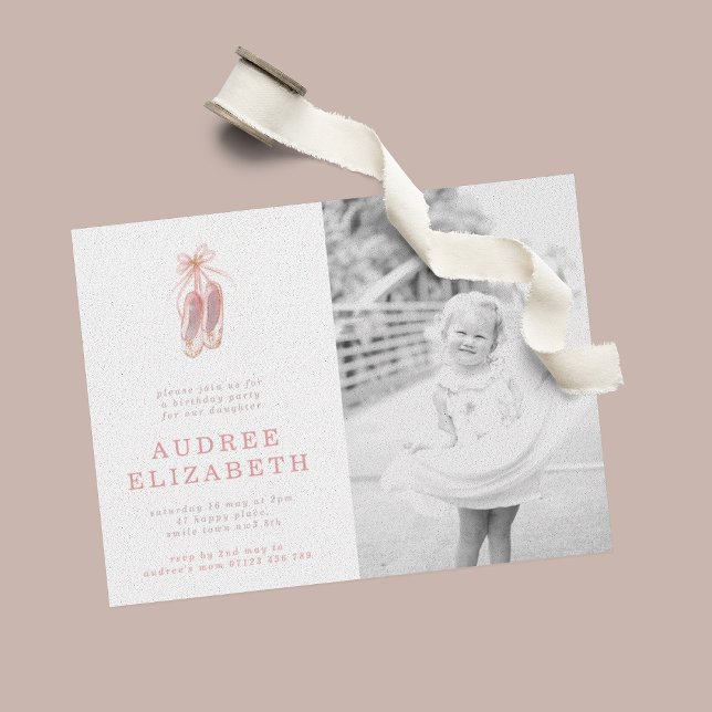 Pink Ballerina Shoes Girls Photo Birthday Party Invitation (Creator Uploaded)
