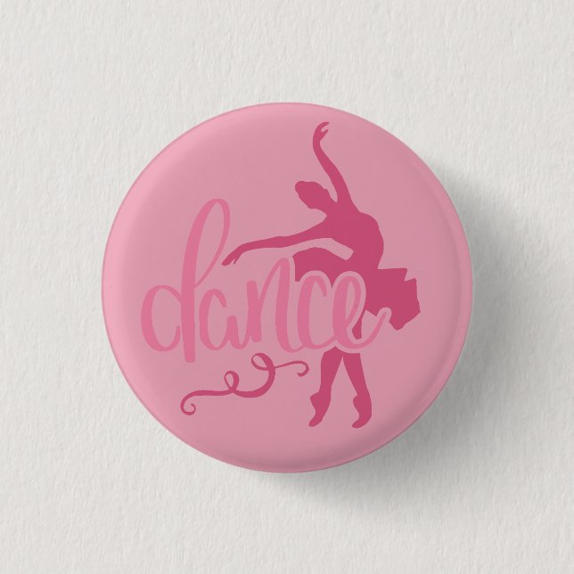 Pink Ballerina Silhouette Ballet Dance Button (Front)