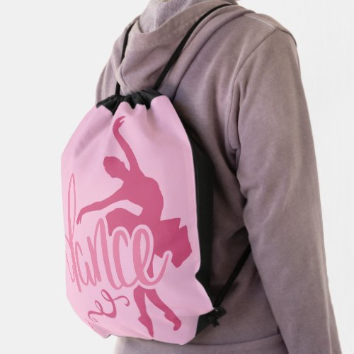 Pink Ballerina Silhouette Ballet Dance Drawstring Bag