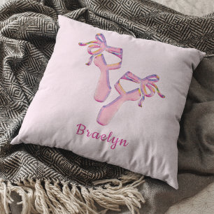 Pink Ballerina Slippers Elegant Dance Art Throw Pillow