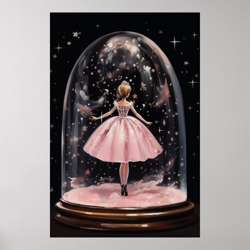 Pink Ballerina Snow Globe Beautiful Christmas Poster