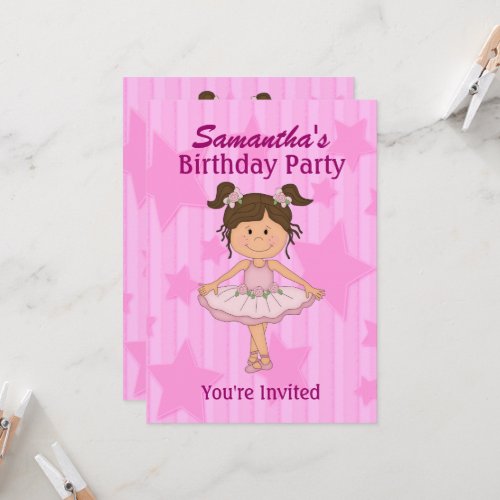 Pink Ballerina Stars and Stripes Birthday Party Invitation