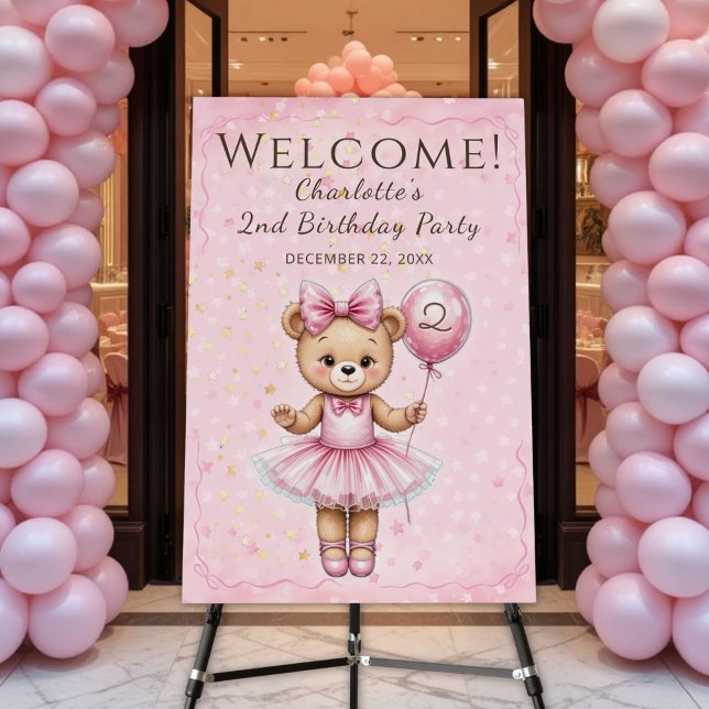 Pink Ballerina Teddy Bear Birthday Welcome Sign  (Creator Uploaded)