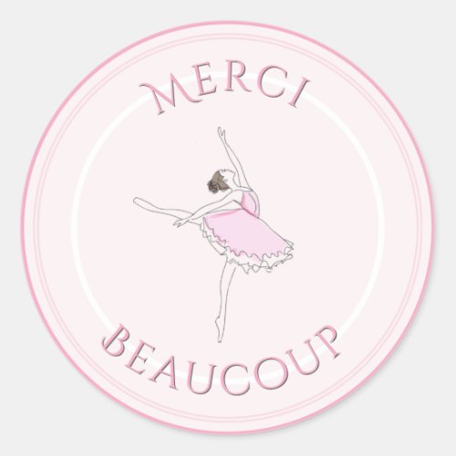 Pink Ballerina Thank You Merci Birthday Party Classic Round Sticker