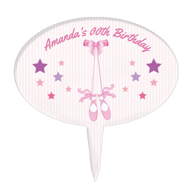 Pink Ballerina theme Birthday Party personalized Cake Topper (Front)
