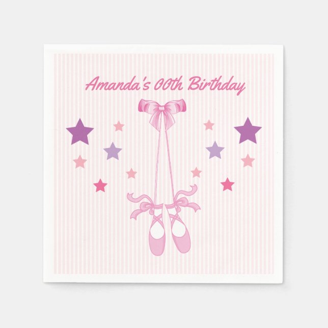Pink Ballerina themed Birthday Party personalized Napkins (Front)