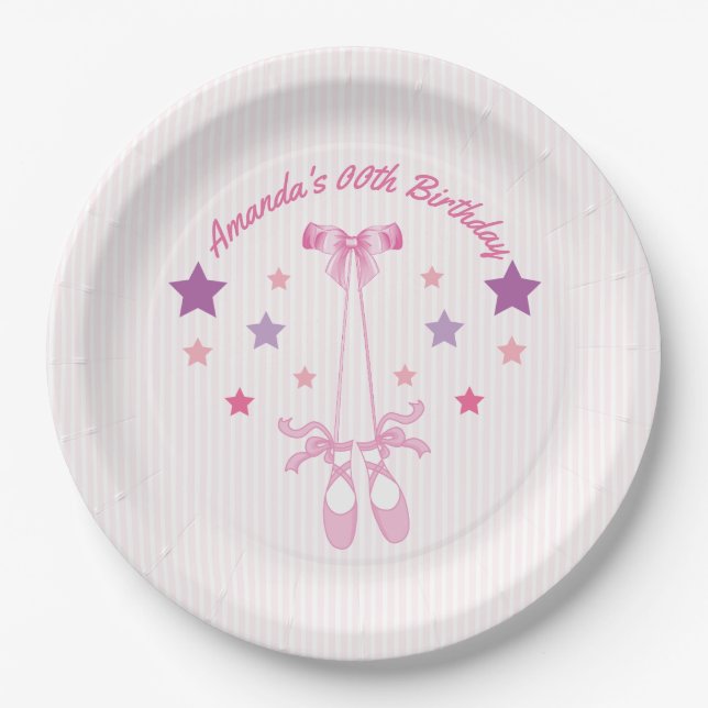 Pink Ballerina themed Birthday Party personalized Paper Plates (Front)