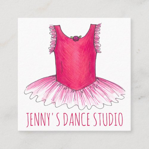 Pink Ballerina Tutu Dance Studio Ballet Teacher Square Business Card