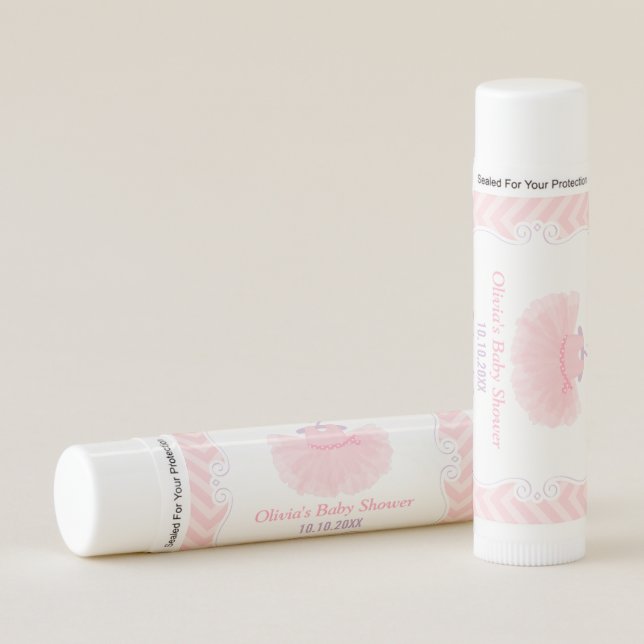 Pink Ballerina Tutu Girl Baby Shower Favors Lip Balm (Front)