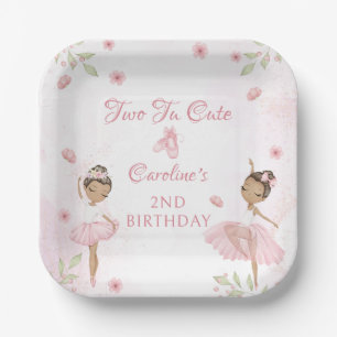 Pink Ballerina Two Tu Cute Birthday Paper Plates