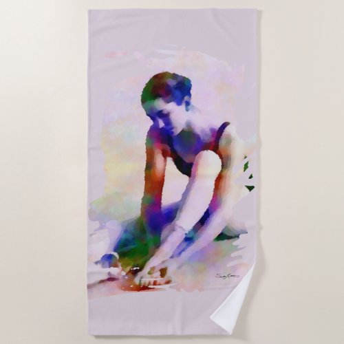 Pink Ballerina Watercolor Contemporary Art Beach Towel