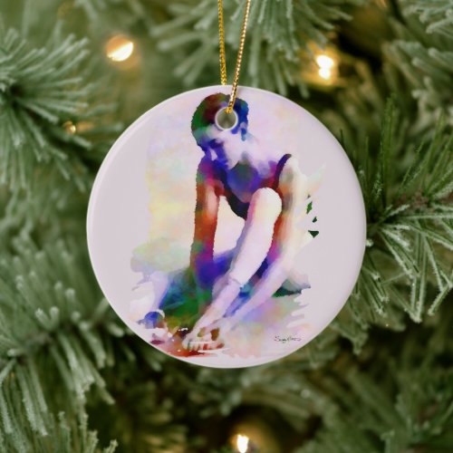 Pink Ballerina Watercolor Contemporary Art Ceramic Ornament