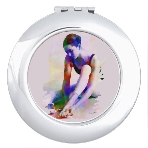 Pink Ballerina Watercolor Contemporary Art Compact Mirror