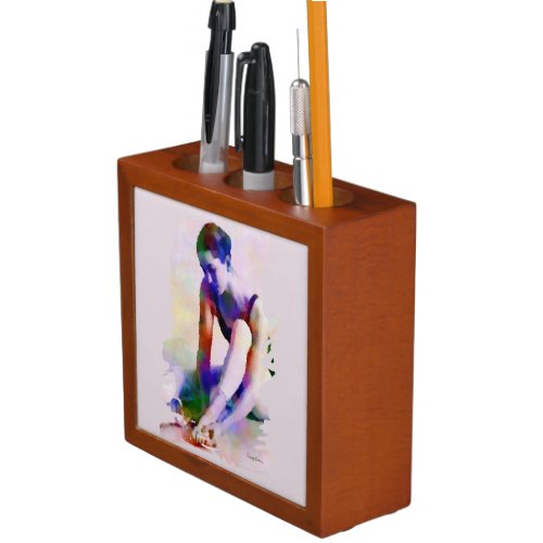 Pink Ballerina Watercolor Contemporary Art Desk Organizer