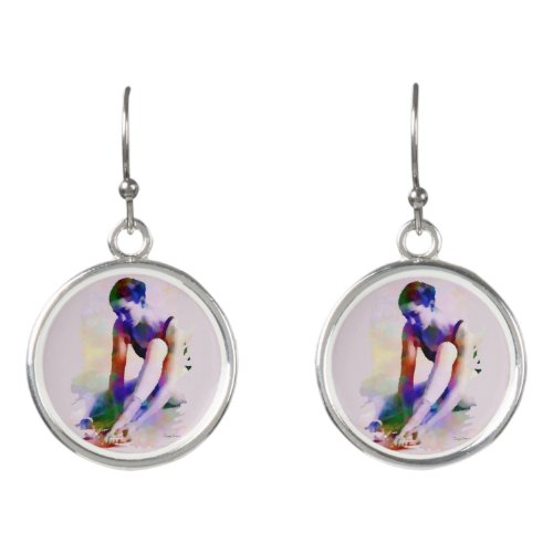 Pink Ballerina Watercolor Contemporary Art Earrings